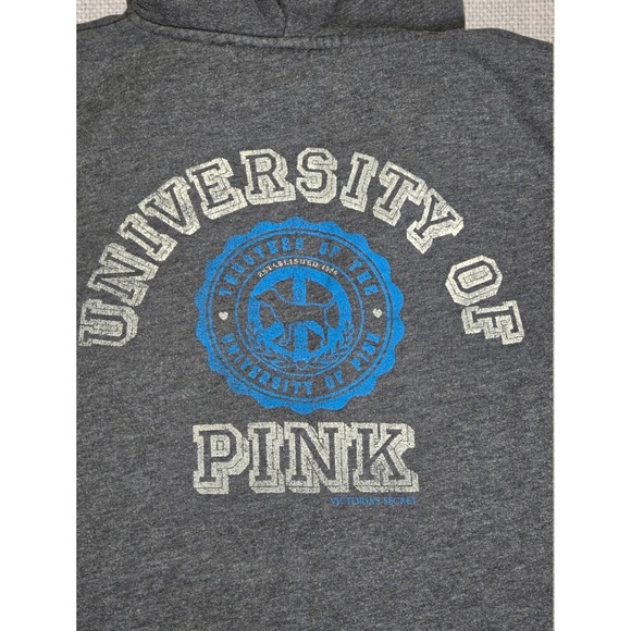 Victoria's Secret PINK University of Pink Graphic Full Zip Hoodie Gray Size L - Picture 7 of 11